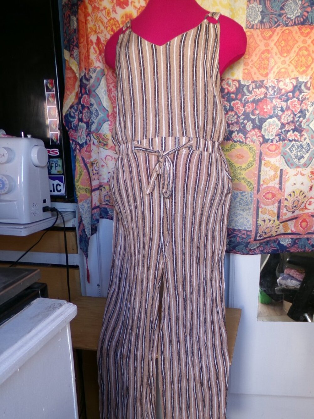 Derek Heart Brown Striped Jumpsuit Sz XL